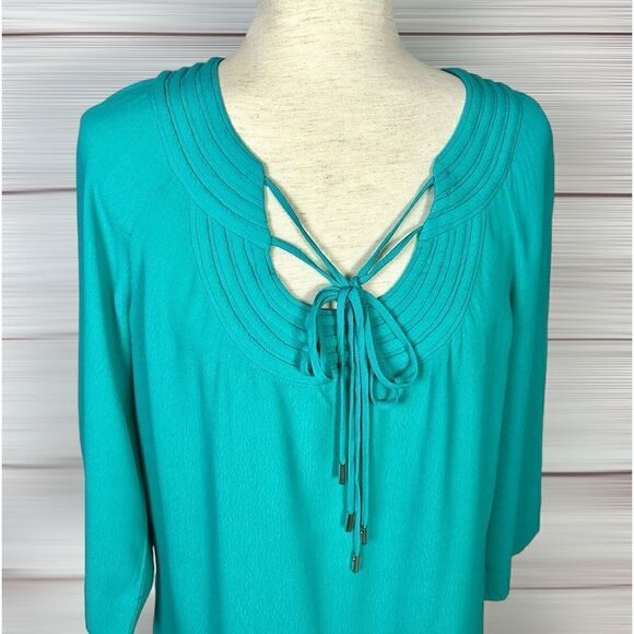 Diane von Furstenberg Turquoise Parlian Shift Dress 3/4 Sleeves Above Knee US 6 - Picture 4 of 12